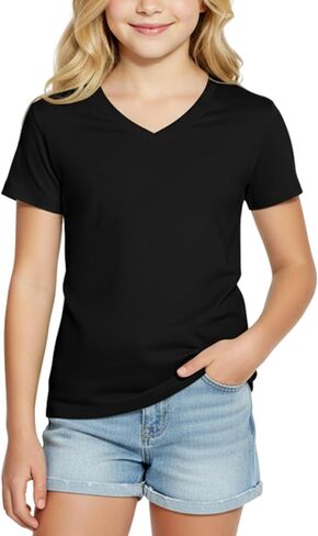 PATPAT Girls Plain Shirts 5-14 Years V Neck Short Sleeve Basic Tees Casual Summer Tops in Saudi Arabia