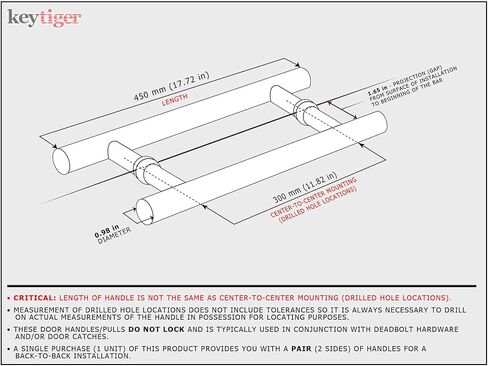 18 Inch Total Length Modern Stainless Steel Front Door Handles Matte Black Paint Finish, Internal External Door Pull Push Handle for Single or Double Doors Sliding Barn Doors, Round Shaped Bar in Saudi Arabia