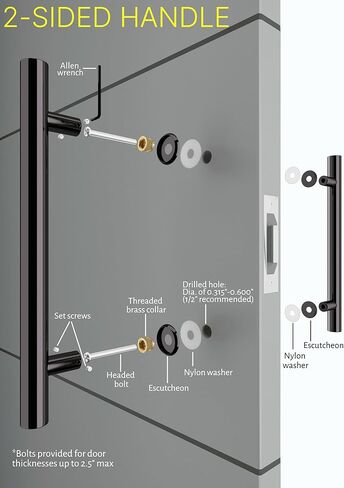 18 Inch Total Length Modern Stainless Steel Front Door Handles Matte Black Paint Finish, Internal External Door Pull Push Handle for Single or Double Doors Sliding Barn Doors, Round Shaped Bar in Saudi Arabia