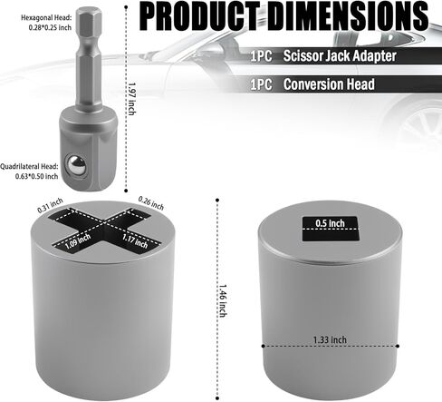 2PCS Scissor Jack Drill Adapter Heavy Duty,Hand Drill Scissor Jack Adapter for Scissors Jacks Lifting,Universal Adapters and Socket Conversion of Scissors Jacks for Car in Saudi Arabia