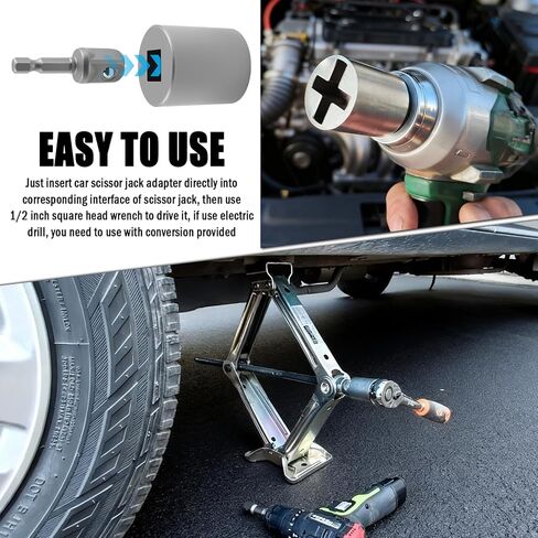 2PCS Scissor Jack Drill Adapter Heavy Duty,Hand Drill Scissor Jack Adapter for Scissors Jacks Lifting,Universal Adapters and Socket Conversion of Scissors Jacks for Car in Saudi Arabia