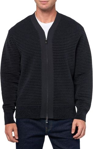 Armani Exchange Men's Full Zip Cardigan with Horizontal Stripes and a Graphic on The Back in Saudi Arabia