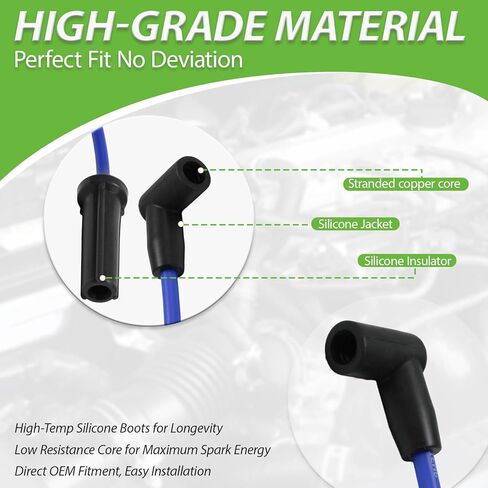 Set of 6 PCS Ignition Spark Plug Wires 671-6064 51032 RC-GMX086 & 6 Iridium Spark Plugs Set Compatible with Pontiac Bonneville Buick LeSabre Lucerne Park Avenue Oldsmobile 88 LSS 3.8L V6 1999-2005 in Kuwait