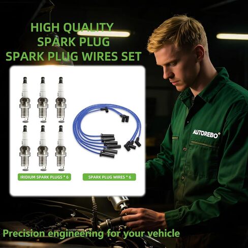Set of 6 PCS Ignition Spark Plug Wires 671-6064 51032 RC-GMX086 & 6 Iridium Spark Plugs Set Compatible with Pontiac Bonneville Buick LeSabre Lucerne Park Avenue Oldsmobile 88 LSS 3.8L V6 1999-2005 in Kuwait
