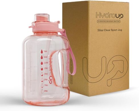 Sport Jug 58oz – Large Clear Plastic Water Jug with 2-in-1 Straw & Chug Lid, Motivational Time Markers, BPA-Free, Leakproof in Saudi Arabia