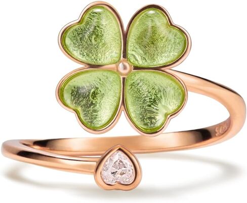 حلقة مهدئة للقلق بأربع أوراق البرسيم للنساء 18 قيراط مطلية بالذهب مكعب زركونيا على شكل قلب قلق حلقة دوارة لا تسبب الحساسية 925 فضة استرليني مفتوحة التفاف لتخفيف التوتر تململ سبينر باند الدائري in Kuwait