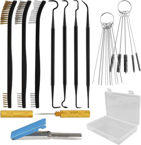 طقم تنظيف المكربن ​​7 قطع، يتضمن 3 فرشاة مزدوجة الرأس، 23 إبرة، 5 فرش نايلون، 1 مكشطة و4 خطافات تنظيف لمسدس رش الكربوهيدرات للدراجات النارية in Kuwait