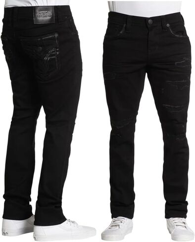 American Fighter Men's Defender Jeans, Black Rinse, Distressed Denim in Saudi Arabia