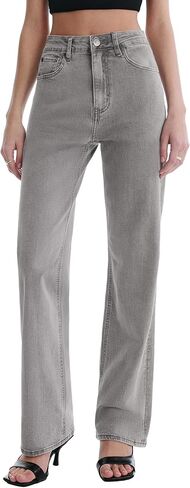 Women’s Jeans High Waisted Straight Leg Stretchy Jeans Trendy Wide Leg Casual Fit Denim Pants in Kuwait