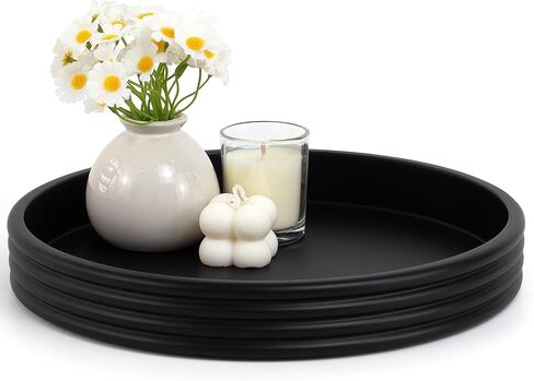 Round Decorative Tray - Modern Coffee Table Tray Decor, Resin Home Decor for Living Room & Bedroom. Multi-Functional Coffee Table Centerpiece with Anti-Slip Pads - 11x1.5 Inch Key Trays - Beige in Saudi Arabia