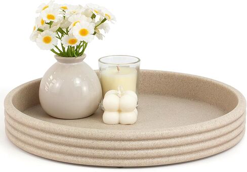Round Decorative Tray - Modern Coffee Table Tray Decor, Resin Home Decor for Living Room & Bedroom. Multi-Functional Coffee Table Centerpiece with Anti-Slip Pads - 11x1.5 Inch Key Trays - Beige in Saudi Arabia