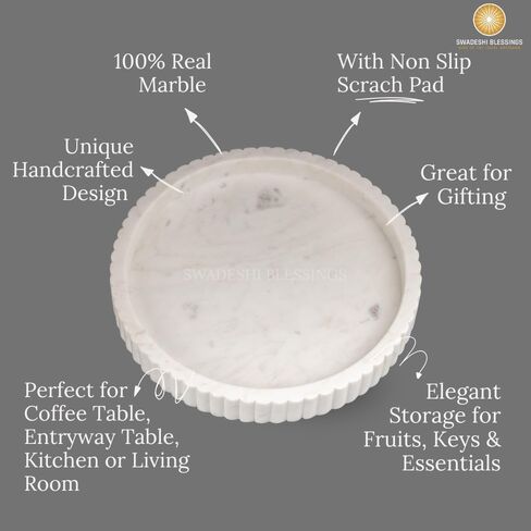 Swadeshi Blessings Handcrafted Marble Decorative Tray for Coffee Table Decor, Round Trays Home Decor, Ottoman Tray for Living Room, Coffee Table Tray, Dining Table Centerpiece Decor, Farmhouse Decor in Kuwait
