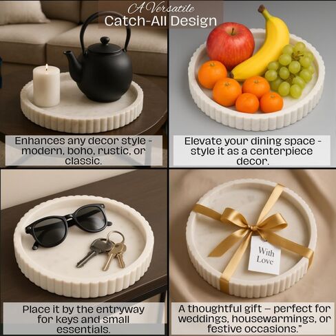 Swadeshi Blessings Handcrafted Marble Decorative Tray for Coffee Table Decor, Round Trays Home Decor, Ottoman Tray for Living Room, Coffee Table Tray, Dining Table Centerpiece Decor, Farmhouse Decor in Kuwait