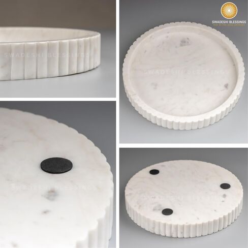 Swadeshi Blessings Handcrafted Marble Decorative Tray for Coffee Table Decor, Round Trays Home Decor, Ottoman Tray for Living Room, Coffee Table Tray, Dining Table Centerpiece Decor, Farmhouse Decor in Kuwait