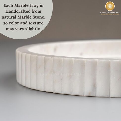 Swadeshi Blessings Handcrafted Marble Decorative Tray for Coffee Table Decor, Round Trays Home Decor, Ottoman Tray for Living Room, Coffee Table Tray, Dining Table Centerpiece Decor, Farmhouse Decor in Kuwait