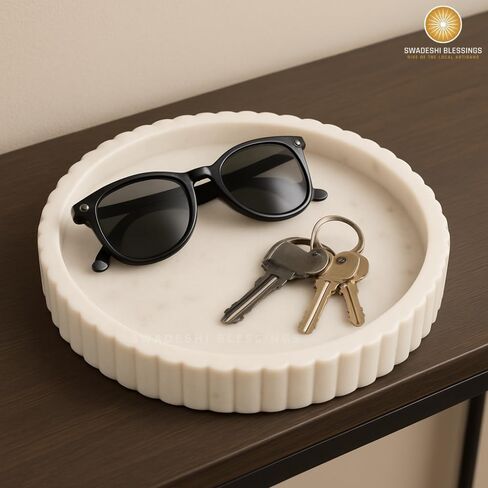 Swadeshi Blessings Handcrafted Marble Decorative Tray for Coffee Table Decor, Round Trays Home Decor, Ottoman Tray for Living Room, Coffee Table Tray, Dining Table Centerpiece Decor, Farmhouse Decor in Kuwait