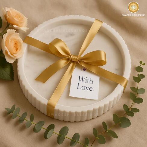 Swadeshi Blessings Handcrafted Marble Decorative Tray for Coffee Table Decor, Round Trays Home Decor, Ottoman Tray for Living Room, Coffee Table Tray, Dining Table Centerpiece Decor, Farmhouse Decor in Kuwait