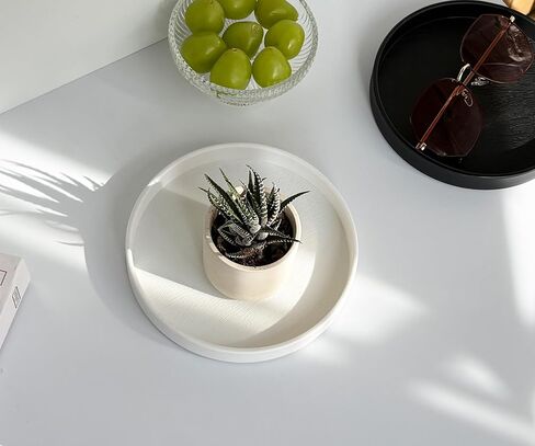 White Round Small Tray (6.5 inch) for Bathroom & Kitchen Decor - Decorative Vanity Tray, Coffee Table Tray, Countertop Organizer for Perfume, Soap, Jewelry - Sturdy Plastic Serving Tray in Saudi Arabia