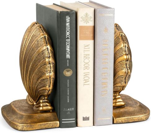 نهايات غلاف مزخرفة، نهايات كتب بحرية ساحلية للأرفف المكتبية، نهايات كتب صدف من الراتنج للمنزل والمكتب وغرفة المعيشة وديكور الشاطئ (ذهبي) in Kuwait