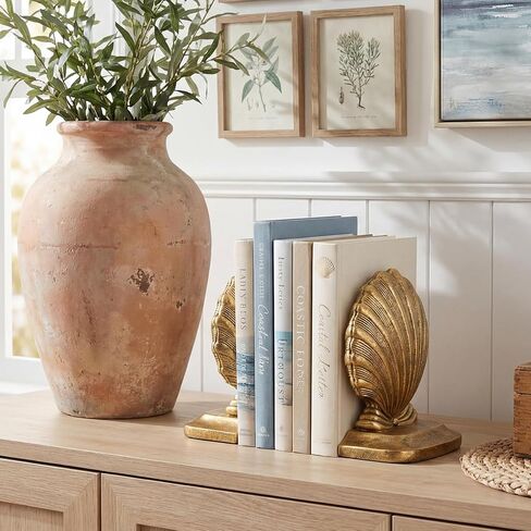 Decorative Shell Bookends, Coastal Nautical Book Ends for Shelves Desk, Resin Seashell Book Ends for Home Office Living Room Beach Decor (Gold) in Saudi Arabia