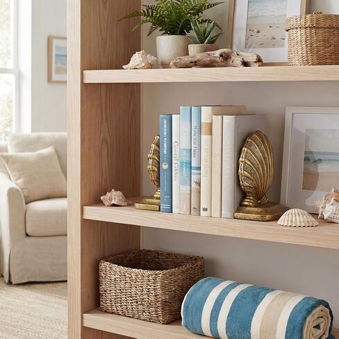 Decorative Shell Bookends, Coastal Nautical Book Ends for Shelves Desk, Resin Seashell Book Ends for Home Office Living Room Beach Decor (Gold) in Saudi Arabia