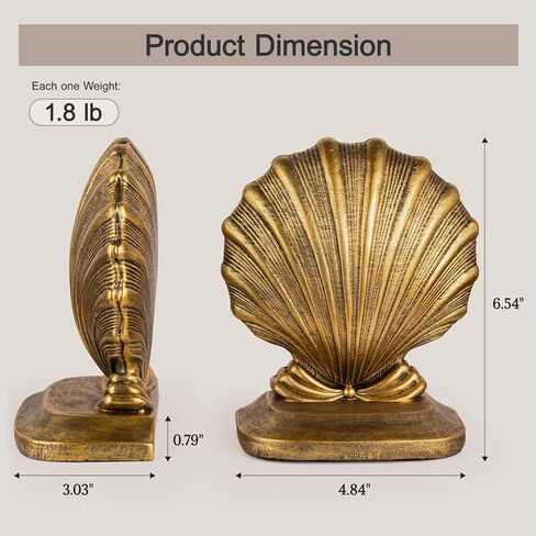 Decorative Shell Bookends, Coastal Nautical Book Ends for Shelves Desk, Resin Seashell Book Ends for Home Office Living Room Beach Decor (Gold) in Saudi Arabia