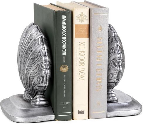 Decorative Shell Bookends, Coastal Nautical Book Ends for Shelves Desk, Resin Seashell Book Ends for Home Office Living Room Beach Decor (Gold) in Saudi Arabia