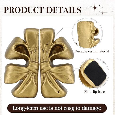 خمر القوس الذهب مجموعة من 2 الثقيلة الزخرفية Bowknot كتاب ينتهي الراتنج الدفتين مع قاعدة شعر غير قابلة للانزلاق كتم ماتي كتاب سدادة حامل الرف المنظم لمكتب ديكور مكتب المنزل in Saudi Arabia