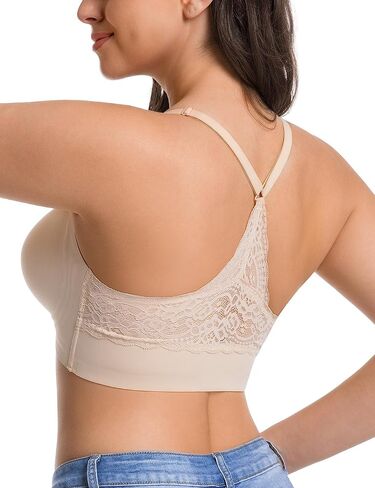 حمالة صدر جيلي للسيدات من Lusait بدون خياطة لاسلكية من الدانتيل Racerback Bralette زبداني ناعم ومريح مع حمالة صدر يغرق in Kuwait