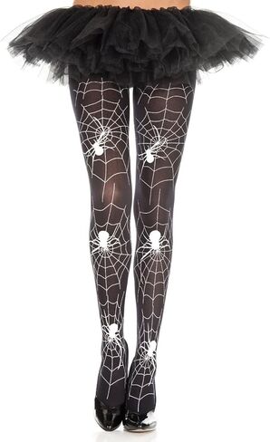 جوارب طويلة مطبوعة على شكل عنكبوت وشبكة - أسود/أبيض - O/S in Kuwait