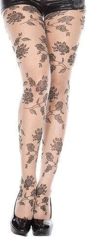 MUSIC LEGS جوارب طويلة نسائية شفافة بطبعة وردة سوداء in Kuwait