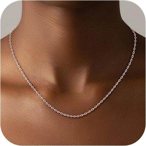 18K Gold Plated 925 Sterling Silver Chain Necklace for Women, 1mm Cable Chain Necklace Dainty Thin Silver Chain Necklaces Jewelry Gifts for Women in Saudi Arabia