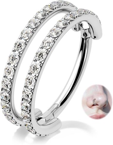 CM Crareesi Mania Nose Ring Hoop, 316L Stainless Steel Double Nose Rings, 20G Nose Piercing Jewelry for Women, Clear CZ Helix Cartilage Septum Nose Hoops in Saudi Arabia