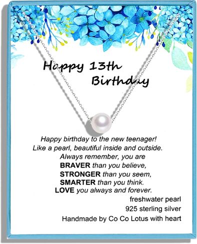 13th Birthday Gifts for Girls, Single Pearl Necklace Crafted with 6mm Freshwater Cultured Pearl and Sterling Silver Adjustable Cable Chain, Gifts for Teenage Girls in Kuwait