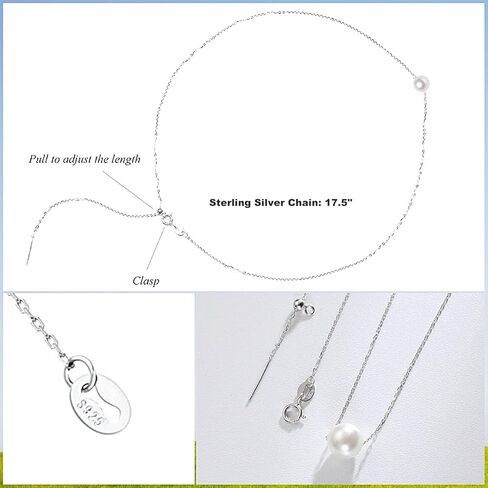 13th Birthday Gifts for Girls, Single Pearl Necklace Crafted with 6mm Freshwater Cultured Pearl and Sterling Silver Adjustable Cable Chain, Gifts for Teenage Girls in Kuwait