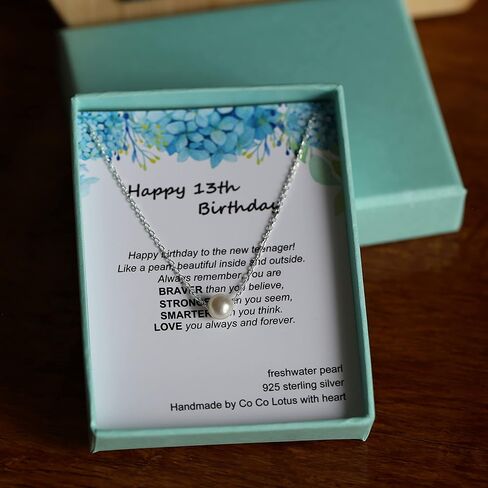 13th Birthday Gifts for Girls, Single Pearl Necklace Crafted with 6mm Freshwater Cultured Pearl and Sterling Silver Adjustable Cable Chain, Gifts for Teenage Girls in Kuwait