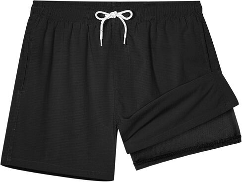 BRISIRA Mens Swim Trunks Textured 5" Compression Liner Quick Dry Bathing Suit Breathable Swimsuit Board Shorts Lightweight in Saudi Arabia