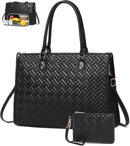 حقيبة حمل الغداء للنساء من بافيرج، حقيبة كمبيوتر محمول من الجلد النباتي مقاس 15.6 بوصة مع محفظة مبطنة معزولة لمدرس العمل in Kuwait