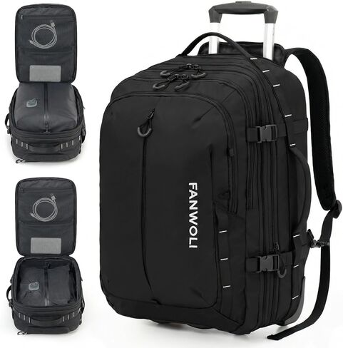 Fanwoli Rolling Vacuum Backpack Travel with One-Button Compression, 55L Expandable, Water Resistant Carry-On Suitcase Luggage, Ideal for Outdoor/Family/Trips in Saudi Arabia