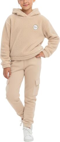 DKNY Girls' Jogger Set - 2 Piece Sherpa Fleece Pullover Hoodie and Jogger Sweatpants for Girls - Warm Sweatsuit Set (4-16) in Kuwait