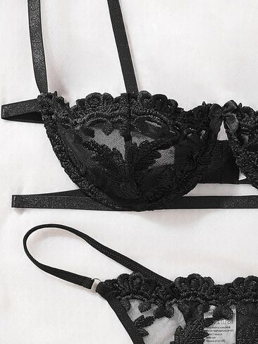 Embroidered Mesh Lingerie Sets for Women Sexy Half Cup Bra and Panty Underwire Push Up Bra Underwear Set XXS-4XX（） in Saudi Arabia