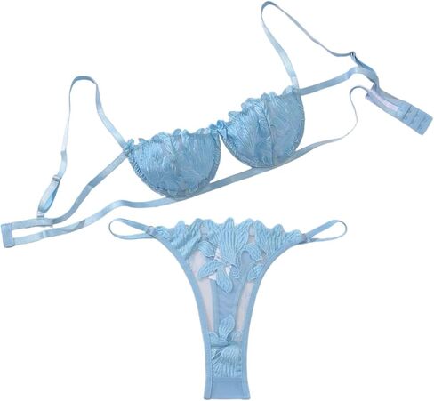 Embroidered Mesh Lingerie Sets for Women Sexy Half Cup Bra and Panty Underwire Push Up Bra Underwear Set XXS-4XX（） in Saudi Arabia
