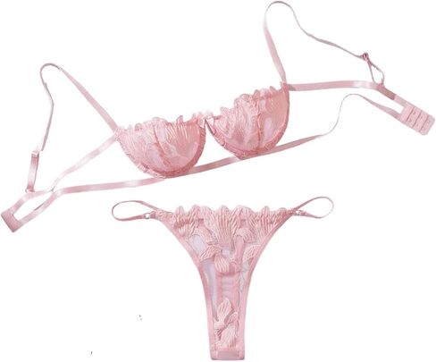Embroidered Mesh Lingerie Sets for Women Sexy Half Cup Bra and Panty Underwire Push Up Bra Underwear Set XXS-4XX（） in Saudi Arabia
