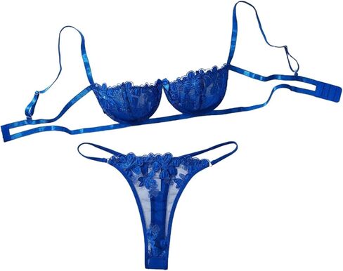 Embroidered Mesh Lingerie Sets for Women Sexy Half Cup Bra and Panty Underwire Push Up Bra Underwear Set XXS-4XX（） in Saudi Arabia