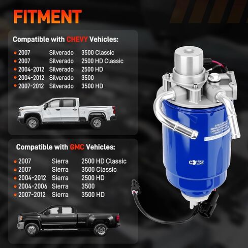 6.6L Duramax Fuel Filter Housing Assembly Compatible with 2004-2012 Chevy Silverado/GMC Sierra 2500HD/3500HD with Aluminum Head & Water Sensor, Replaces 12642623 TP3018 12639277 12639448 904-517 in Saudi Arabia
