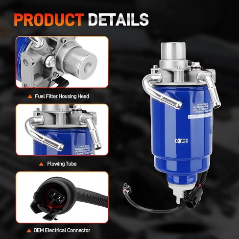 6.6L Duramax Fuel Filter Housing Assembly Compatible with 2004-2012 Chevy Silverado/GMC Sierra 2500HD/3500HD with Aluminum Head & Water Sensor, Replaces 12642623 TP3018 12639277 12639448 904-517 in Saudi Arabia
