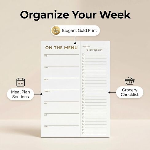 Gold Weekly Meal Planner and Grocery List Magnetic Notepad for Bridge, Meal Planning Pad with Tear Off Shopping List. Plan Weekly Menu Food for Weight Loss or Dinner List for Family (7x10") in Kuwait