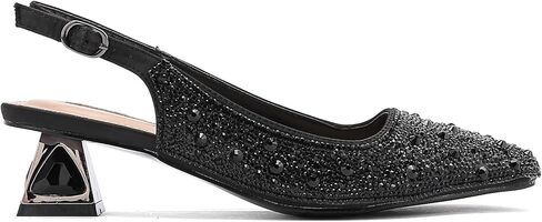 حذاء Lady Couture Ronda Pump، بكعب نسائي من الخلف مع مقدمة مربعة من حجر الراين، حذاء بكعب مرصع بالجواهر مقاس 1.5 سم in Kuwait