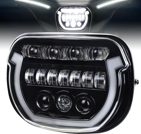 مصباح أمامي LED لـ Street Glide FLHX 2024 2025، ضوء أمامي LED للدراجة النارية مع ضوء DRL أزرق لبدء التشغيل، ضوء شعاع عالي/منخفض متوافق مع CVO Street Glide FLHXSE 2023-2025 (أسود) in Kuwait