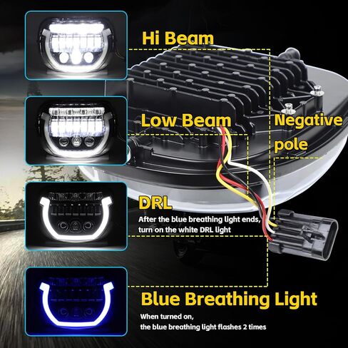 مصباح أمامي LED لـ Street Glide FLHX 2024 2025، ضوء أمامي LED للدراجة النارية مع ضوء DRL أزرق لبدء التشغيل، ضوء شعاع عالي/منخفض متوافق مع CVO Street Glide FLHXSE 2023-2025 (أسود) in Kuwait